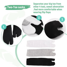 3 Pairs Japanese Kimono Flip Flop Sandal Split Toe Tabi Geta Zori Socks White+Black+Grey