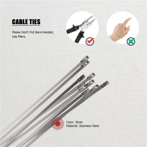 10Pcs 17.7" Stainless Steel Locking Cable Ties For Exhaust Pipe Header Wrap Tape Silver 2