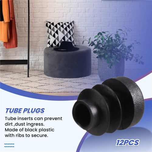 12 Pcs Plastic 12mm Pipe End Blanking Caps Bung Tube Insert Plug Round Black 1