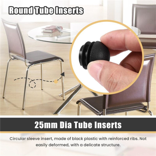 2 Pcs 25mm Dia Plastic Round Tube Inserts End Blanking Caps Black 1