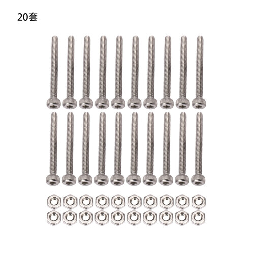 M2 x 20mm Long Hex Socket Knurled Cap Screws Bolts Nuts Set 20Pcs 1