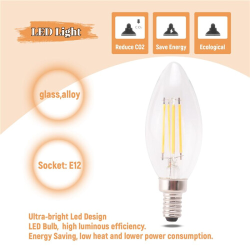 Dimmable E12 4W COB Edison Candle Flame Filament LED Light Bulb Lamp 10*3.5cm 1