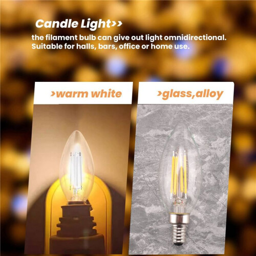 Dimmable E12 4W COB Edison Candle Flame Filament LED Light Bulb Lamp 10*3.5cm 2