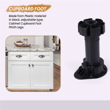 2x Plastic Adjustable Height Kitchen Cupboard Plinth Foot Leg Pair Black