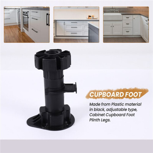 2x Plastic Adjustable Height Kitchen Cupboard Plinth Foot Leg Pair Black