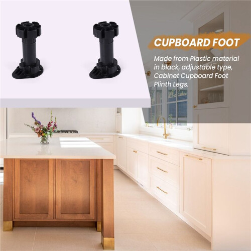 2x Plastic Adjustable Height Kitchen Cupboard Plinth Foot Leg Pair Black 2