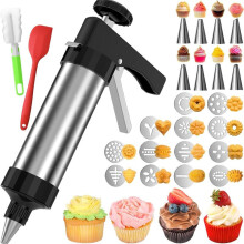Cookie Press Set Cooking Making Kit Mold Kit Spritz Cookie Press Baking Tool with 13 Discs 8 Icing Tips for Home Baking