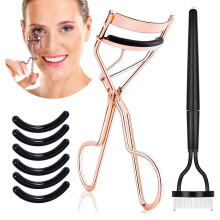 Rose Gold Eyelash Curler Kit with Comb and Refill Pads, Professional 3in1 Travel Friendly Set