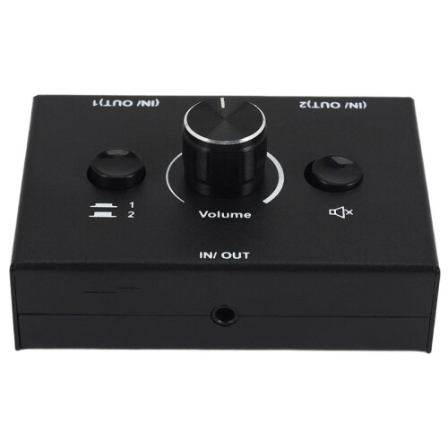 3.5mm Audio Switcher, 2 Input 1 Output/1 Input 2 Output Audio Splitter Switcher, Audio Switcher Box, One-Key Mute Button 1