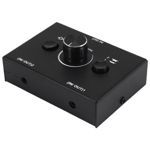3.5mm Audio Switcher, 2 Input 1 Output/1 Input 2 Output Audio Splitter Switcher, Audio Switcher Box, One-Key Mute Button