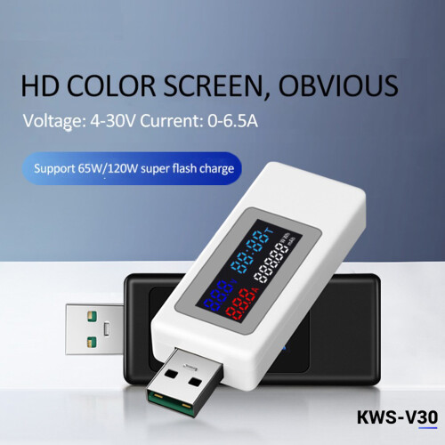 6 in 1 USB Tester DC4-30V IPS Display Digital Voltage Power Timing Capacity Meter Detector for Current, Voltage,Black 1
