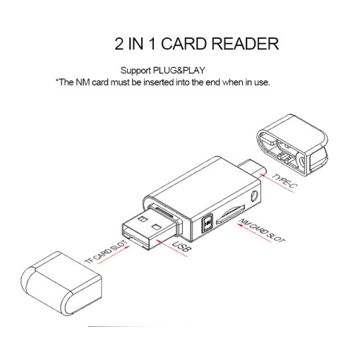 USB-C Type C /USB 2.0 to NM  Memory Card TF Micro- Card Reader for  Cell Phone &Amp, Laptop 1