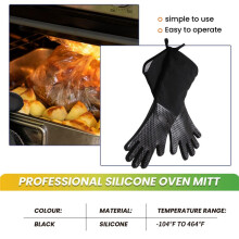 Extra Long Professional Silicone Oven Mitt, Heat Resistant Cooking Glove With Internal Cotton For Kitchen,Bbq,Baking,Grill - Black