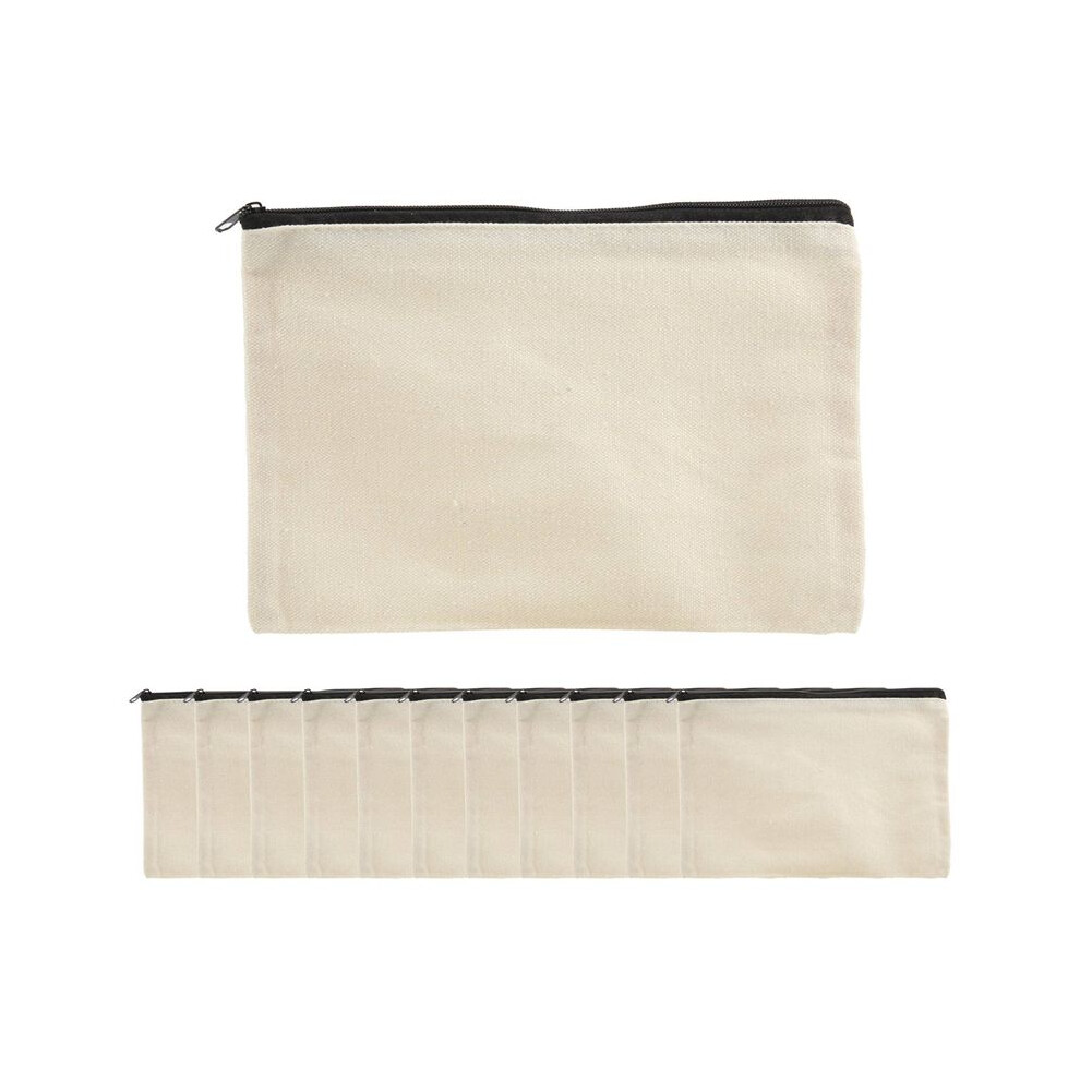 Semoic 12 Pack Canvas Zipper Bags, Blank Diy Pouches For Travel Cosmetic Makeup Bags, Pencil Case, Party Gift Bags, Coin Cash Purse
