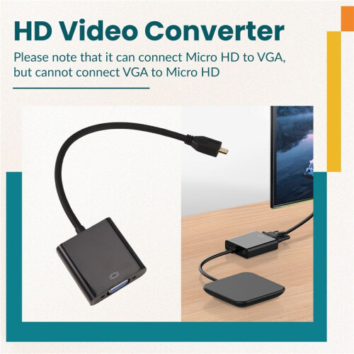 Micro- to VGA Adapter Cable 1080P Video Converter with Audio Jack USB Power Cable for  Camera Raspberry Pi 4 2