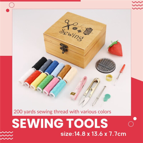 Wooden Sewing Box Sewing Accessories Supplies Kit Workbox for Mending 1