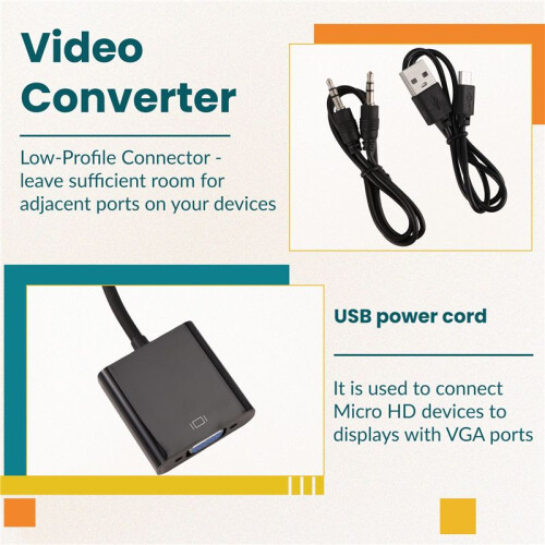 Micro- to VGA Adapter Cable 1080P Video Converter with Audio Jack USB Power Cable for  Camera Raspberry Pi 4 1