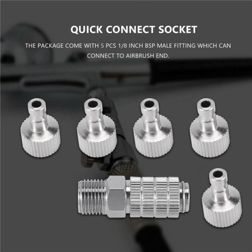 Airbrush Quick Disconnect Coupler Release Fitting Adapter med 5 Hankopplingar, 1/8 Tum MF 2