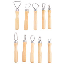 Metal + wood Thick Handle Flat Wire Cutter Clay Pottery Sculpting Tool Set Pack of 10