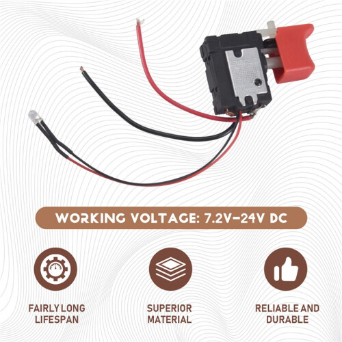 Black Adjustable CW/CCW Electric Drill Trigger  7.2V-24V 1