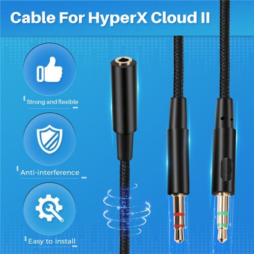 3.5mm Universal 2 in 1 Gaming Headset Audio- Extend Cable for HyperX Cloud II/Alpha-/Cloud Flight/Core Headphone 1
