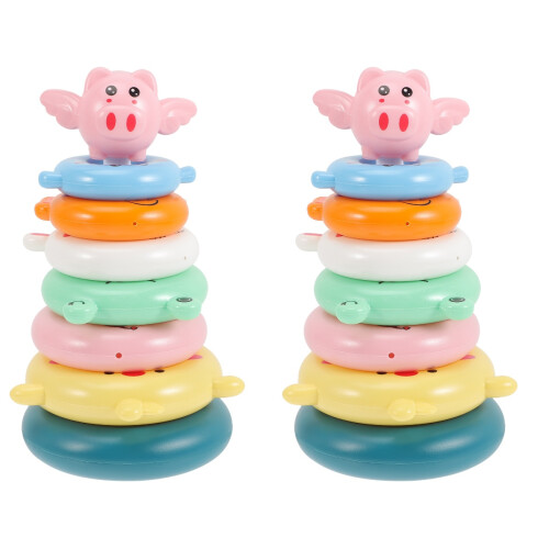 2Sets Kids Rainbow Ring Tower Toys Colorful Stacking Educational Game 1