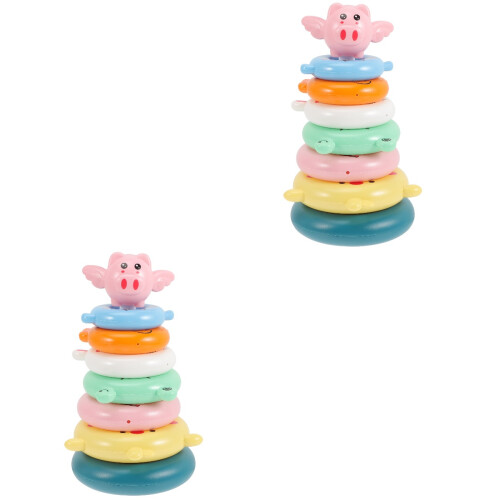 2Sets Kids Rainbow Ring Tower Toys Colorful Stacking Educational Game 2