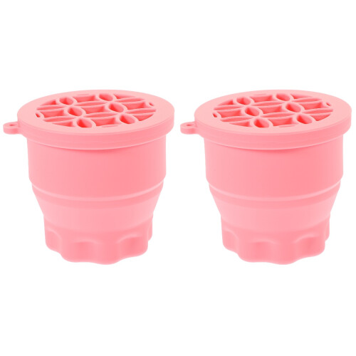 2Pcs Foldable Pink Silicone Makeup Brush Cleaning Bowls for Home Use 2