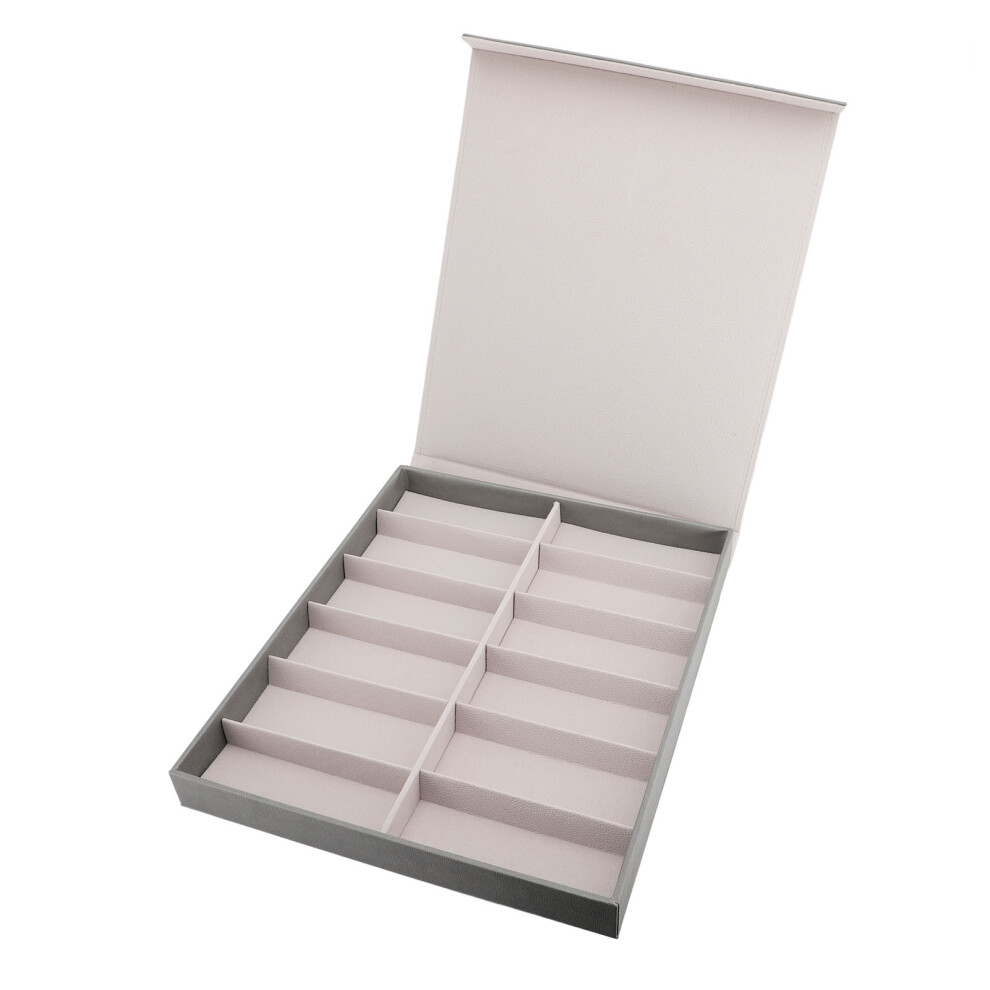 12 Slot Eyewear Case with Lid PU Leather Antidust Glasses & Jewelry Organizer