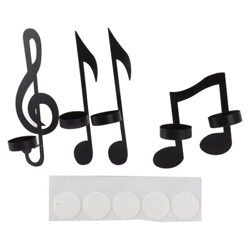 Castiçal de parede em formato de nota musical preta (4 peças)