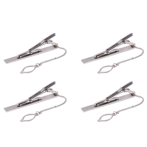 4 Fermacravatte Standard da Uomo In Lega Argentata Cromata, 6 cm