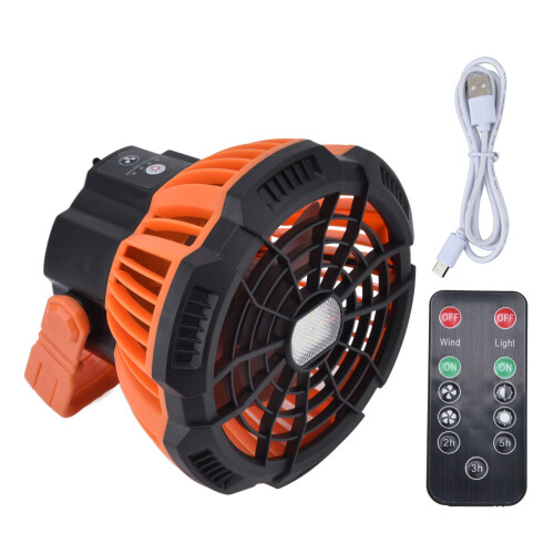 Camping Fan with LED Light and Hook, USB Rechargeable