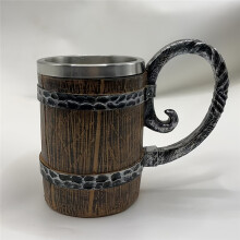 (600ml) Taza de cerveza vikinga vintage, taza de barril de madera con forro de acero inoxidable, regalo para los entusiastas de