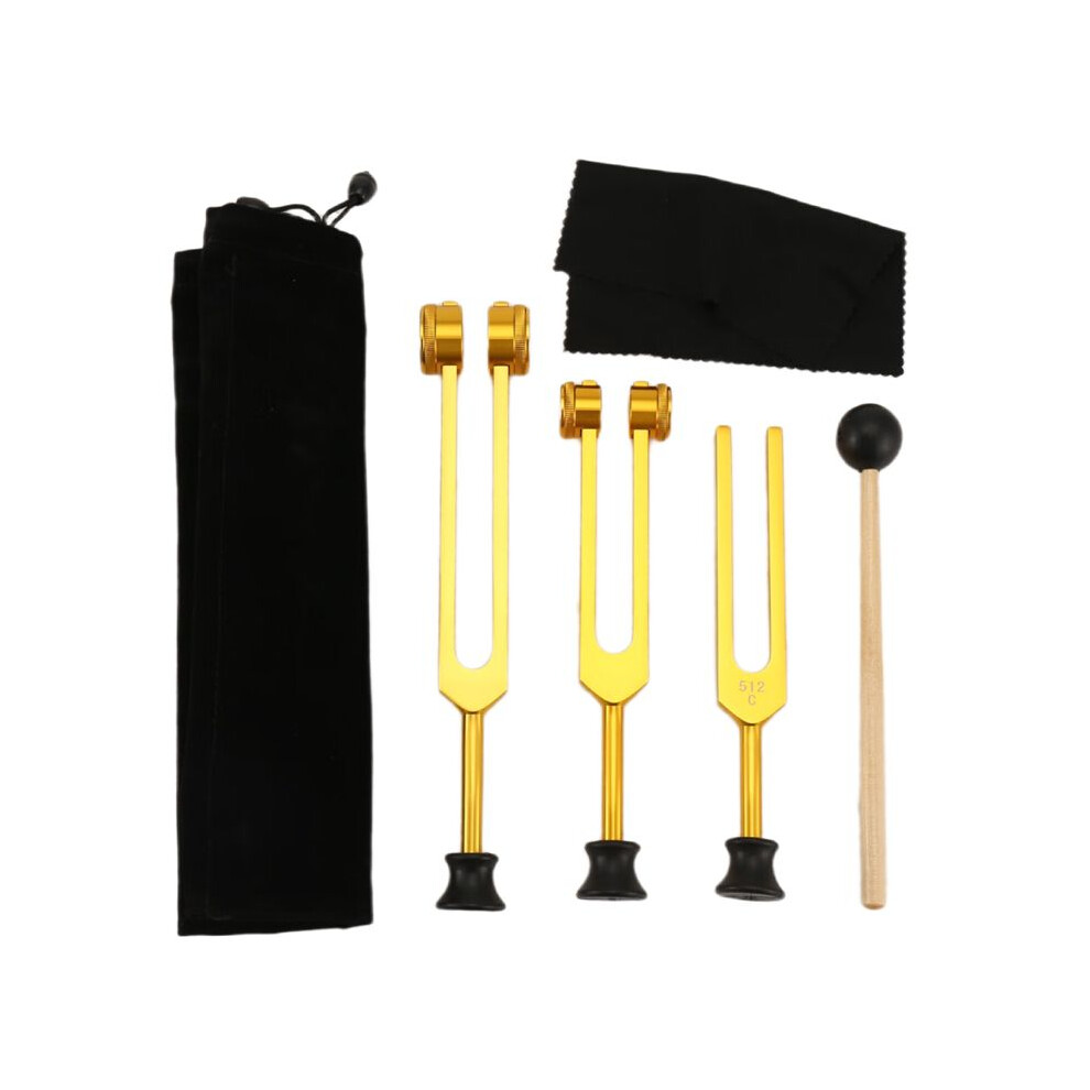 Zandonã Gold 3Pack Tuning Fork Set(128Hz, 256Hz, 512Hz) Tuning Fork Kit For Healing, Chakra, Sound Therapy, Sonic Slider Fork (Gold)