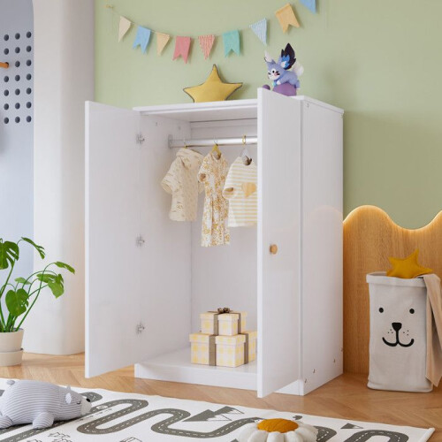 Kast - MUVOE - 2 deuren - MDF wit - Kledingstang - Compact formaat
