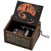 Black Gothic Hand Crank Music Box with Precision Engraving Vintage Collectible Gift