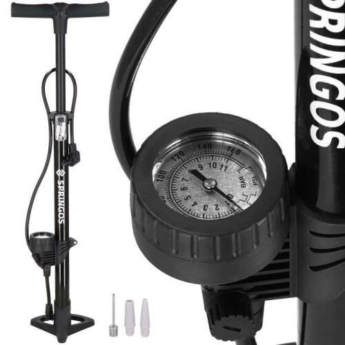 Fietspomp SPRINGOS met manometer tot 11 bar - Dubbele ventieldop