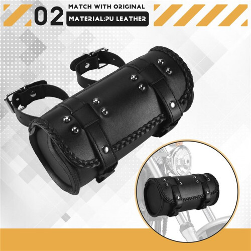 Motorcycle Fork Bag PU Leather Bicycle Handlebar Tool Pouch Sissy Bar Roll Storage Bag Saddle Bag, Universal 2
