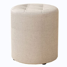 Round Velvet Ottoman Footstool with Plush Cushion for Living Room Bedroom Entryway Beige