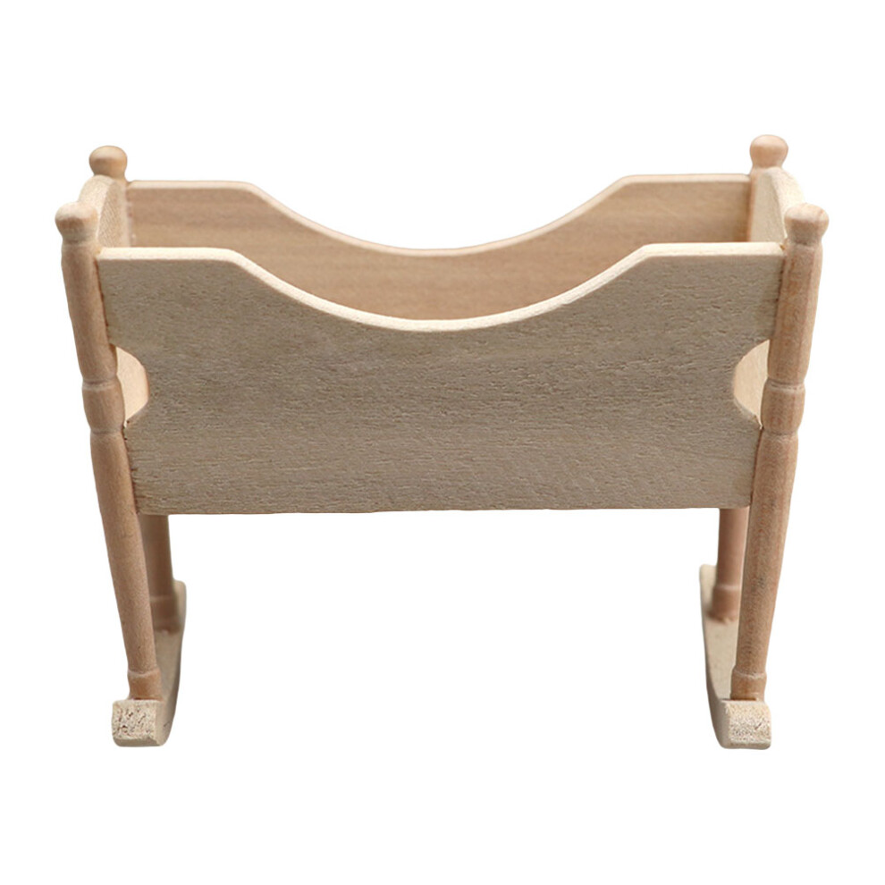 2Pcs Mini Wooden Cradle Doll Sleeping Crib Mini House Decoration Beige Aboofan