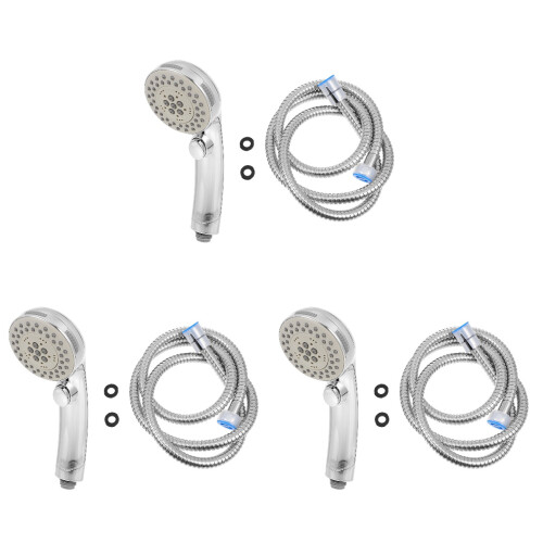 3Sets Silver Detachable Shower Head Pressurized Bathroom Spray Nozzle 1
