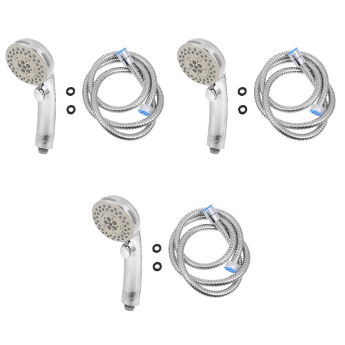 3Sets Silver Detachable Shower Head Pressurized Bathroom Spray Nozzle 2