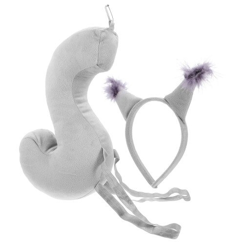 5Sets Grey Squirrel Ear Headband and Tail Set Soft Cloth Party Costume