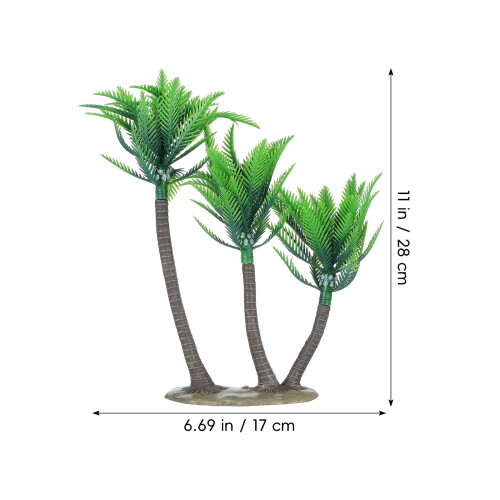 3Pcs Artificial Coconut Tree Decor For Home Store Fish Tank Green 1