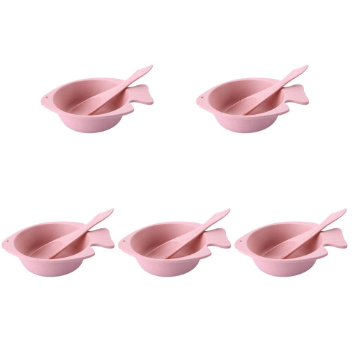 5Sets Pink Durable Wheat Straw Unbreakable Bowls for Home Dining 2