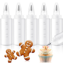 5 Pcs Cookie Decorating Squeeze Bottles 4 oz with Stainless Steel Tips for Icing and Frosting