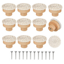 Boho Rotin Commode Boutons Ronds en Bois Tiroirs Boutons Faits à la Main en Osier Tissé et Vis pour Boho Meubles Boutons Beige 12 PièCe SéRie