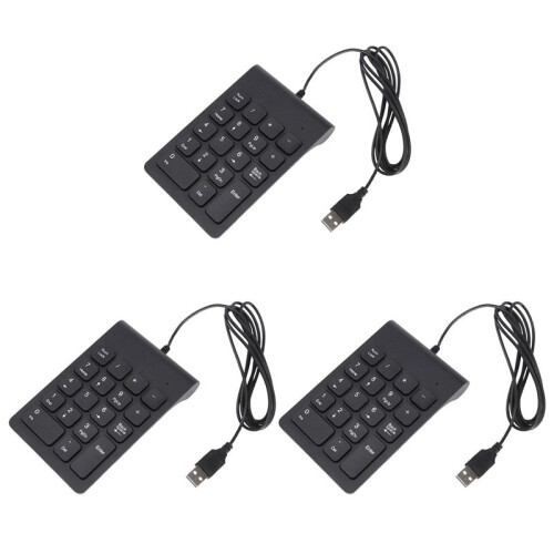3X  USB Wired Numeric Keypad Numpad 18 Keys Digital Keyboard for Accounting Teller Laptop Windows Android (Black)