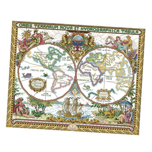 Stamped Cross Stitch Embroidery Kits DIY Needlework - Old World Map