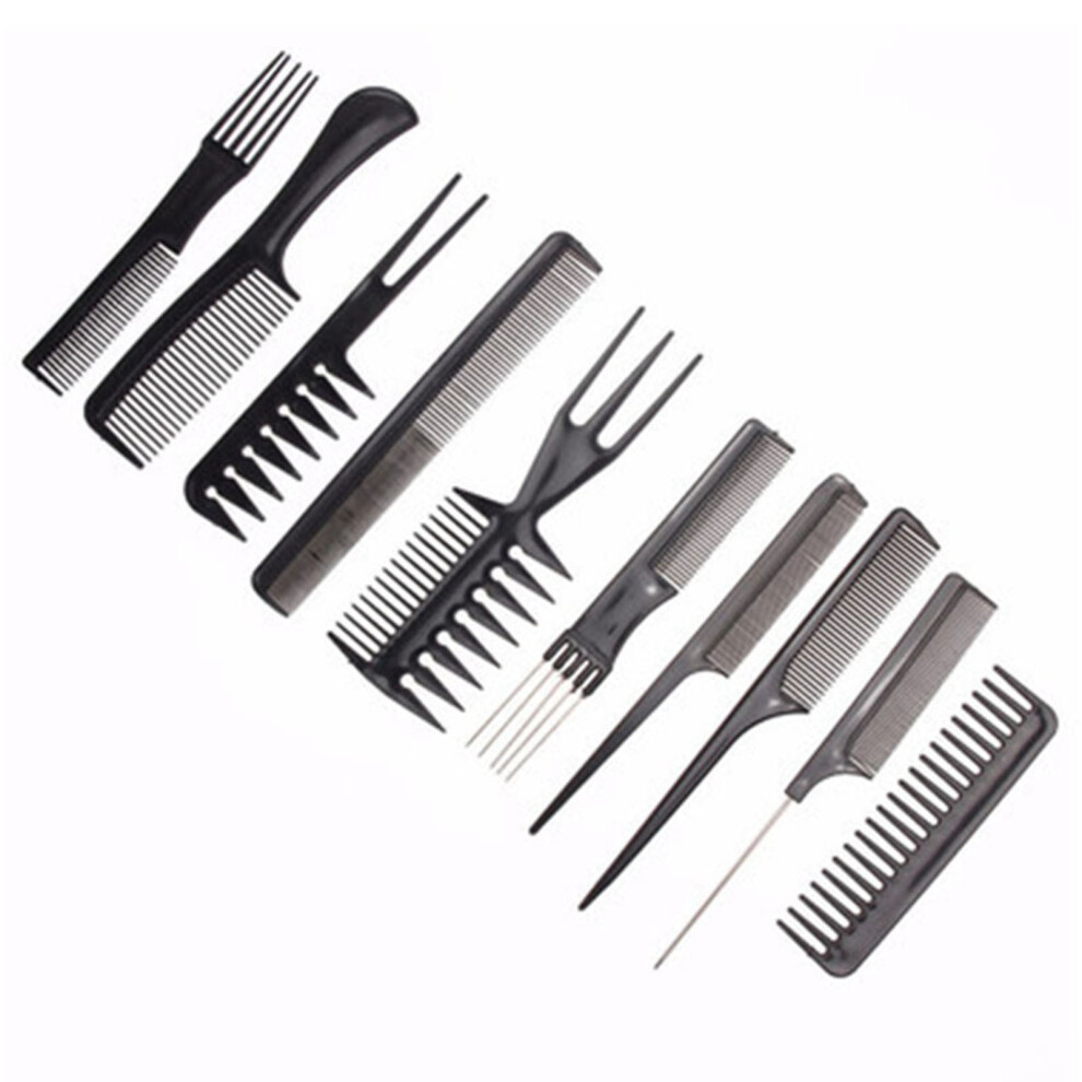 Unisex Black 10Pcs Plastic Hair Combs Set For Curly Wavy Wet Hair Detangling